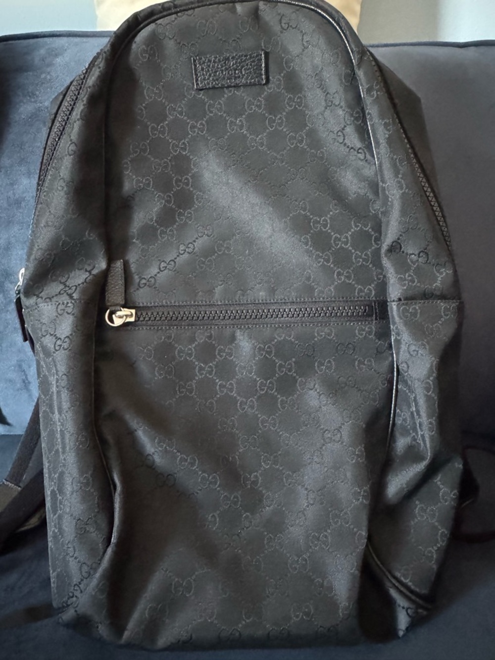 Gucci Black GG Monogram Backpack with Front Zip Pocket NWOT